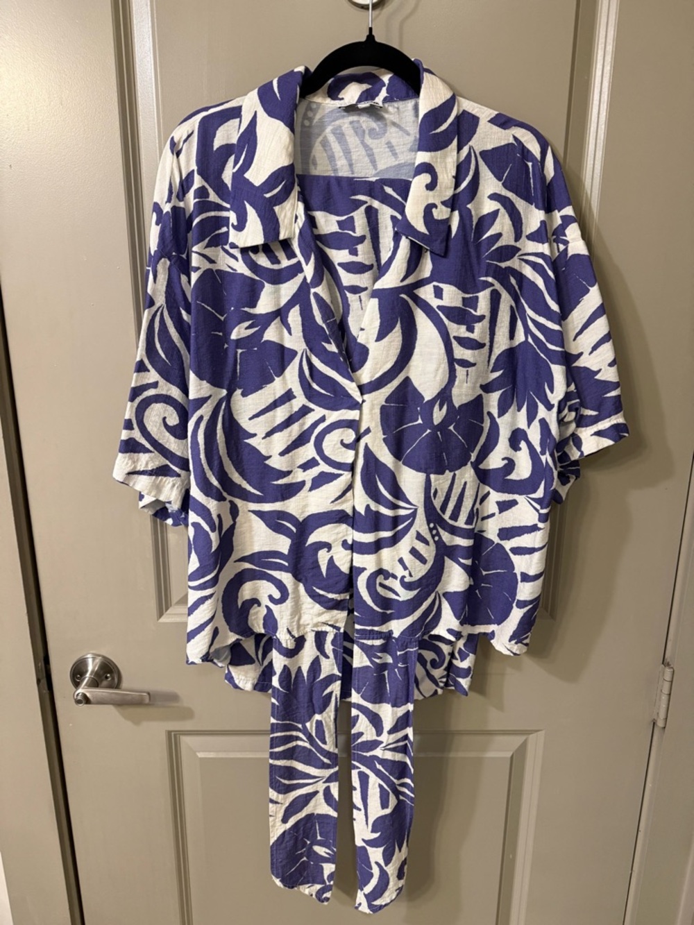 Fashion Nova Mykonos Linen Pant Set Blue & White Tropical Print Wide-Leg - 1X - Picture 3 of 4